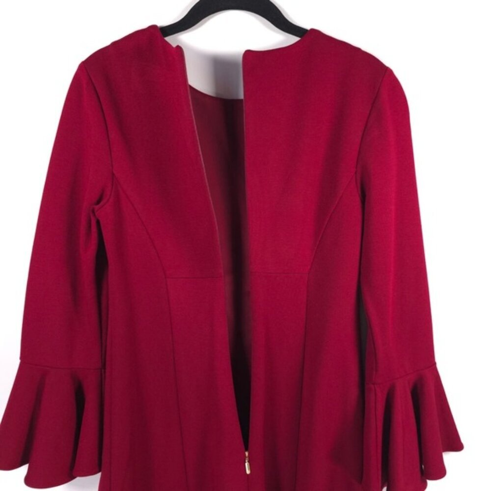 TRINA TURK Mini Dress Peplum Bell Sleeve Maroon Flare Lace 177313 No Size Tag XS - Picture 10 of 16